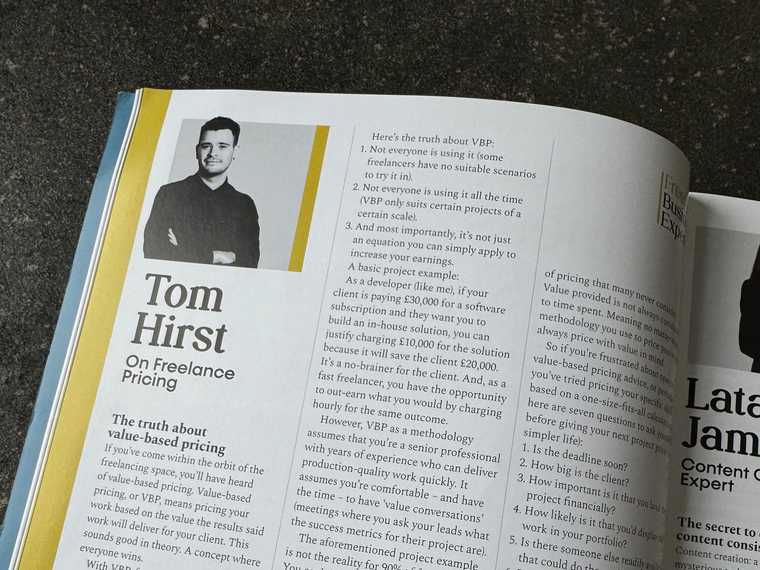 Tom Hirst's pricing column in freelancer magazine.